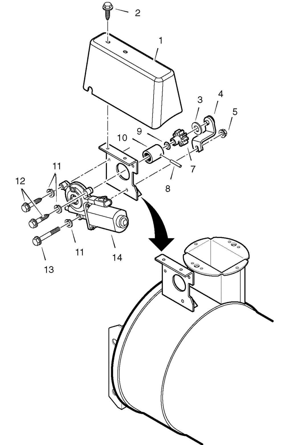 Chute Rotation Motor Diagram and Parts List for 629110X16B 2004 Briggs and Stratton Snow Blower